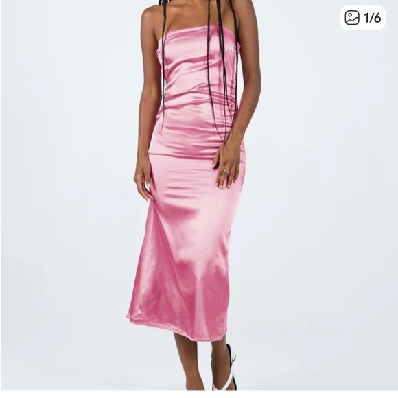Princess Polly Dresses & Skirts - Princess Polly satin pink Shaya Strapless Maxi Dress tie bow back 4 NWT